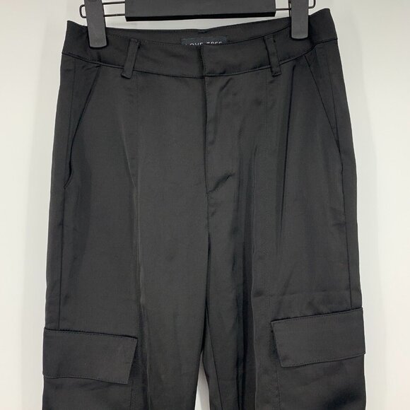 Love Tree Jogger Pants Black Satin Cargo Pocket High Rise - Picture 2 of 8